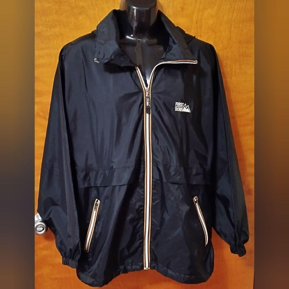 First Down Windbreaker Jacket Mens Sz M Black